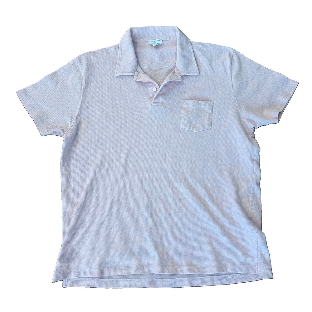 Sunspel Polo Shirt Men's XXL White Pink Cotton Short Sleeve Made in Portugal